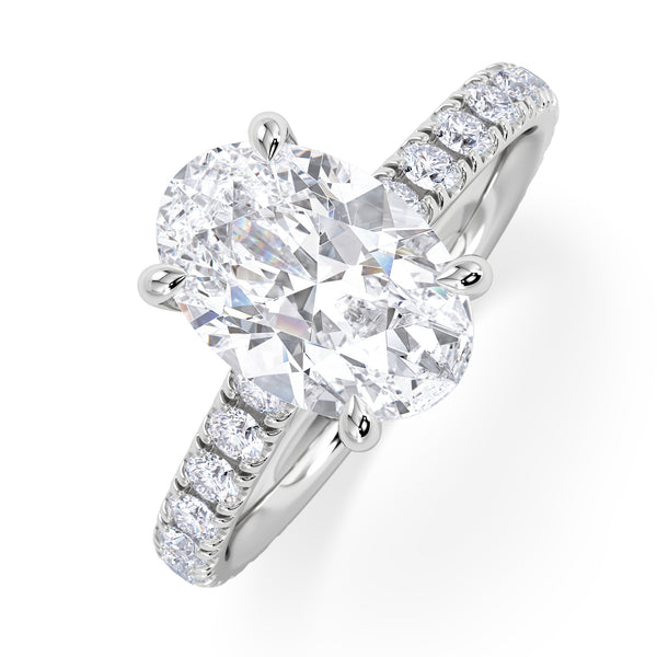 Amora Oval 2.00ct Hidden Halo Lab Diamond Engagement Ring With Side Stones Set in Platinum
